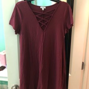 Just Above Knee-length Maroon T-shirt Dress